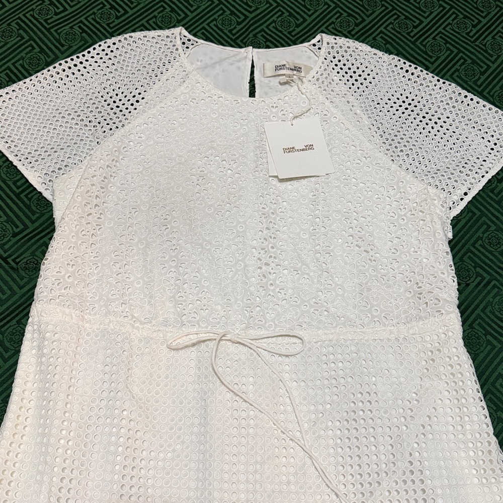 Diane Von Furstenberg Ivory Eyelet Midi Dress L NWT - Picture 3 of 14